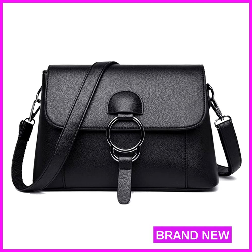 Medium Vegan Leather Crossbody Bag with Multiple Pockets and Adjustable Strap